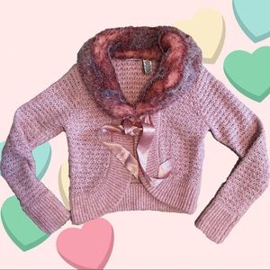Pandemonium Faux Fur Lined Pink Sweater Cardigan